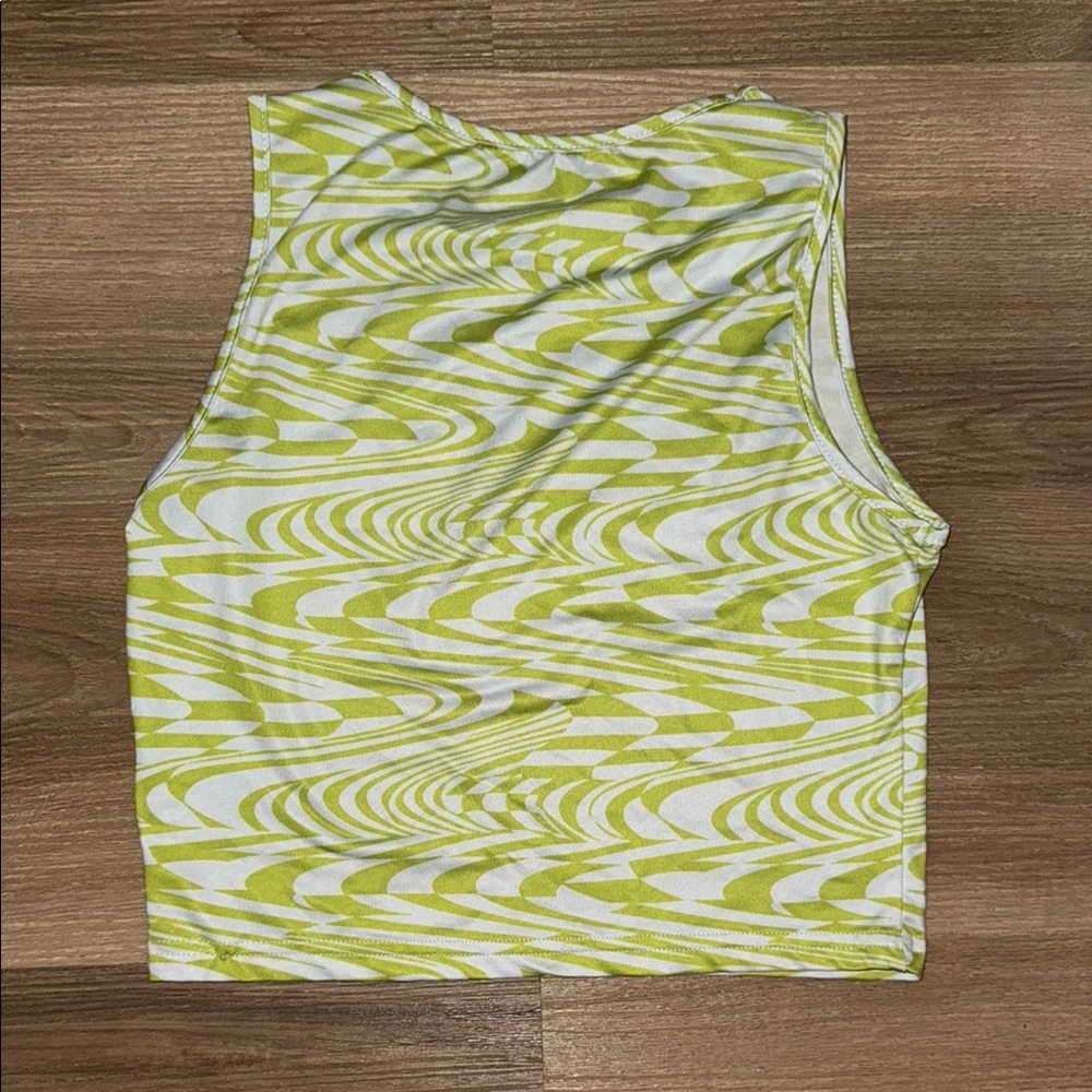 SHEIN Green and White Sleeveless Crop Tank Top